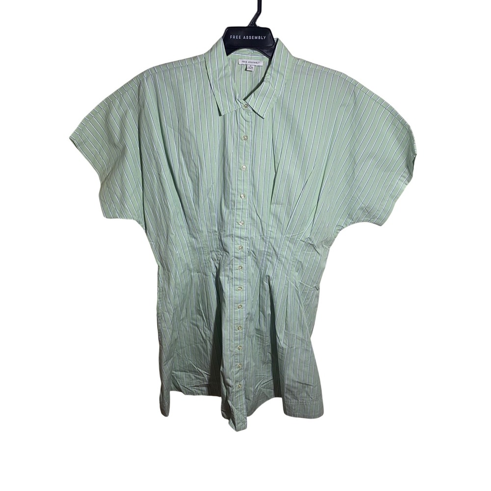 Free Assembly Womens Mint Stripe Corset Mini Dress XL Short Sleeve Button Front